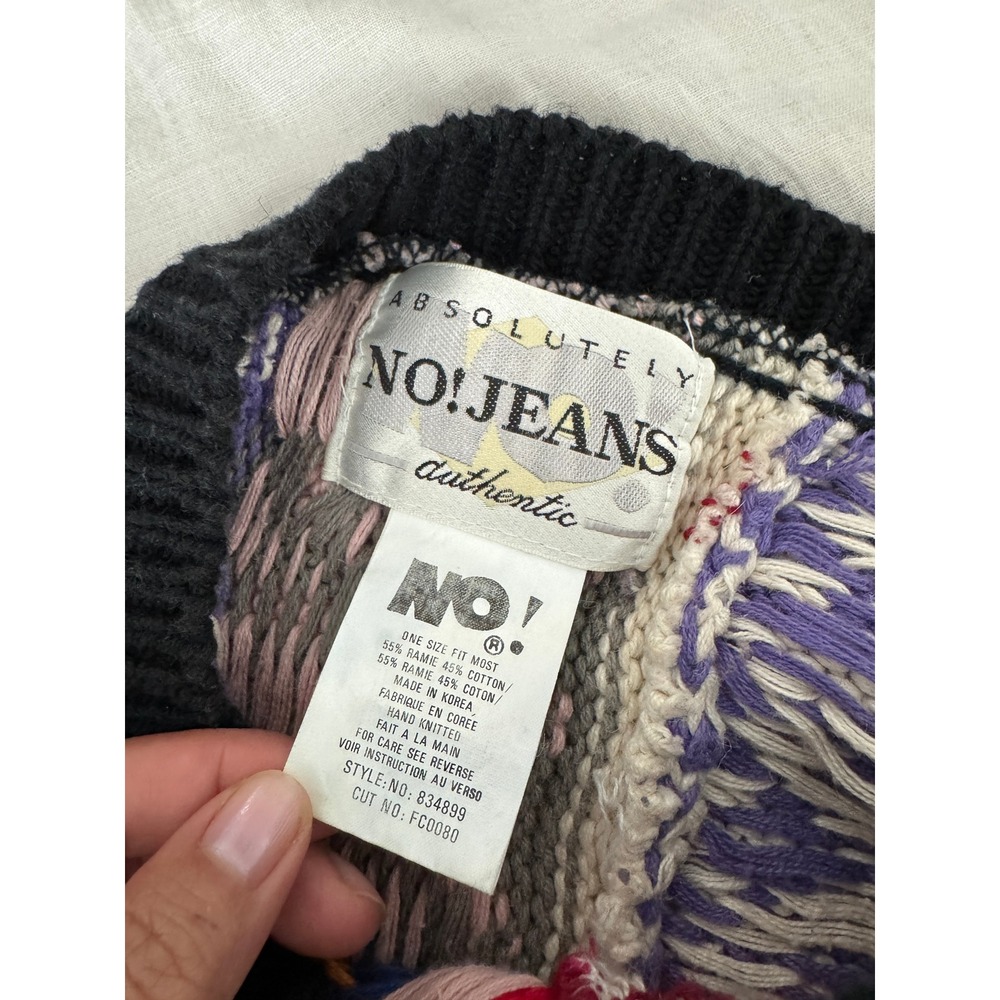 Vintage Absolutely NO! Jeans Patchwork Knit Sweater Multi Color Oversized OSFM - Picture 8 of 10